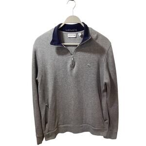 Lacoste mens quarter zip knit sweathshirt sweater gray with pockets size x large